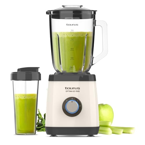 Taurus - Standmixer Optima Go | 1500W | 500ml To-Go-Becher | 4-flügelige Edelstahlklingen | 2 Geschwindigkeiten + Turbo | Rutschfest | Sicherheitsverriegelung, Grau von Taurus