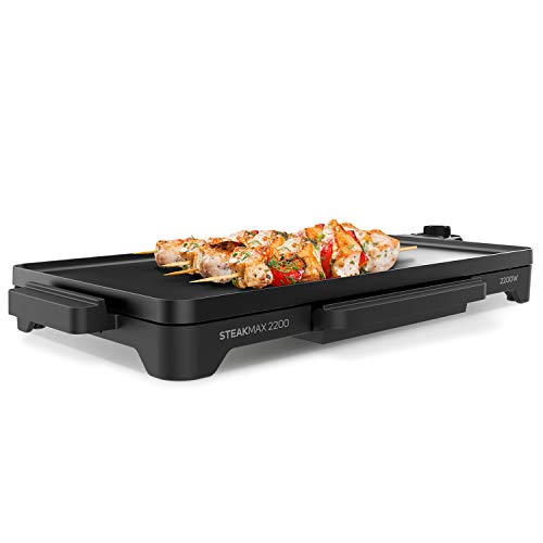 Taurus Steakmax 2200 Grillplatte Antihaftbeschichtung, PFOA-frei, 2200 W, große Oberfläche 49 x 27 cm, einfache Reinigung, Fettauffangschale, rutschfeste Füße, Schwarz von Taurus