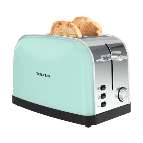 Taurus – Toaster Vintage II Mint 950 W | 2 Schlitze 135x35 mm | 7 Bräunungsstufen | 3 Funktionen | Edelstahlgehäuse | Selbstzentrierung | Krümelschublade | Kabelaufwicklung | Retro-Design von Taurus