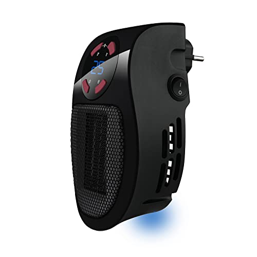 Taurus Tropican Plug Heater Mini-Keramik, tragbar, leicht und kompakt, kabellos, programmierbarer Thermostat, 2 Durchflussintensitäten, Kühlmodus, 500 W, Kunststoff, Schwarz von Taurus