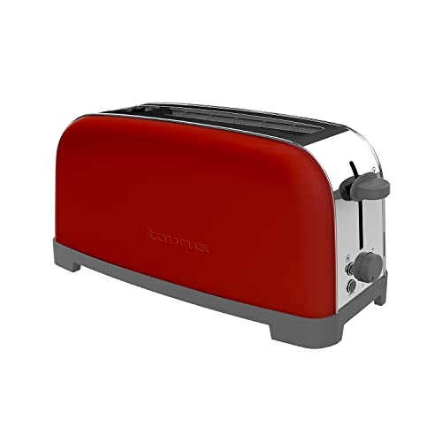 Taurus Vintage Single Red Toaster, 850 W, 6 Bräunungsstufen, ein extra langer Schlitz mit variabler Breite, Funktionen: Stopp und Auftauen, automatische Zentrierung, Edelstahl von Taurus