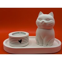 Kerzenständer Teelicht Mit Katze, Mitbringsel Aus Gips von Tausendsasser01