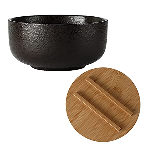 7-Zoll Keramik-Ramen-Nudelsuppeschüssel Japanischer Schüssel Geschirr Ramen Bowl Soup Set Mit Deckeln Essstäbchen Und Löffelset 1200Ml,B,2 Stück von Tauzveok