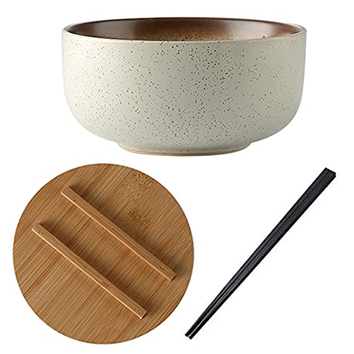 7-Zoll Keramik-Ramen-Nudelsuppeschüssel Japanischer Schüssel Geschirr Ramen Bowl Soup Set Mit Deckeln Essstäbchen Und Löffelset 1200Ml,D,3 Stück von Tauzveok