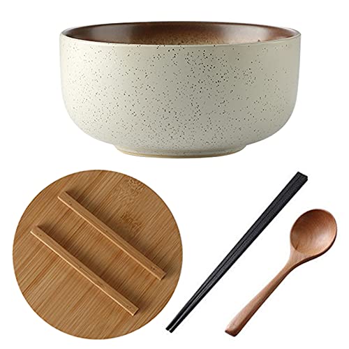 7-Zoll Keramik-Ramen-Nudelsuppeschüssel Japanischer Schüssel Geschirr Ramen Bowl Soup Set Mit Deckeln Essstäbchen Und Löffelset 1200Ml,D,4 Stück von Tauzveok