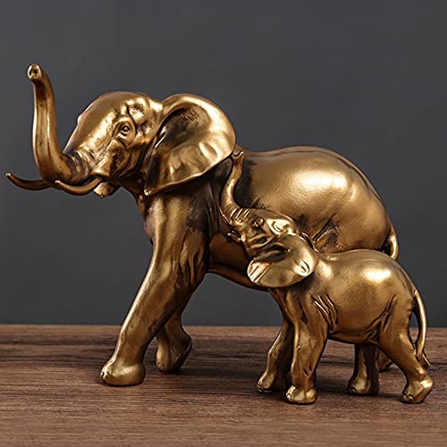 Elefant Statuen Skulpturen Desktop Harz Dekoration Handwerk Dekorative Statuen Mutter Elefant Baby Elefant Symbol des Glücks,Gold,22.5 * 12 * 16.5cm von Tauzveok