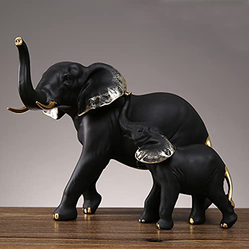 Elefant Statuen Skulpturen Desktop Harz Dekoration Handwerk - Mutter und Baby Symbol des Glücks, Schwarz, 22.5 * 12 * 16.5cm von Tauzveok