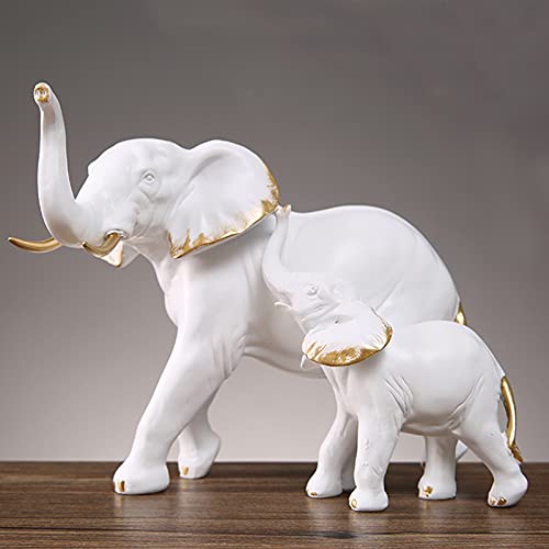 Elefant Statuen Skulpturen Desktop Harz Dekoration Handwerk Dekorative Statuen Mutter Elefant Baby Elefant Symbol des Glücks,Weiß,22.5 * 12 * 16.5cm von Tauzveok