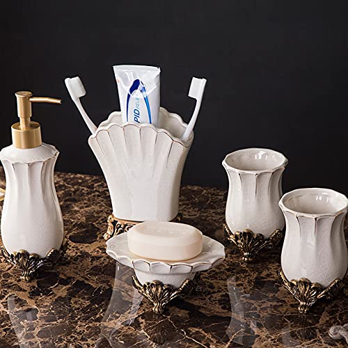 Tauzveok Retro Badezimmer-Accessoires-Set Badausstattung Sets Aus Keramik Bad Zubehör-Set Zahnputzbecher, Seifenschale Home Badezimmer Dekoration,E von Tauzveok