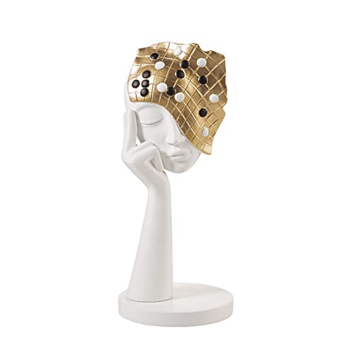 Tauzveok Abstrakte Kunst Skulptur Deko, Golden Gesicht Figur Dekoration Statue, Zum Dekorieren Von Wohnzimmer, Schlafzimmer, Büro,Skulpturen Und Figuren Modern, Resin,White c von Tauzveok