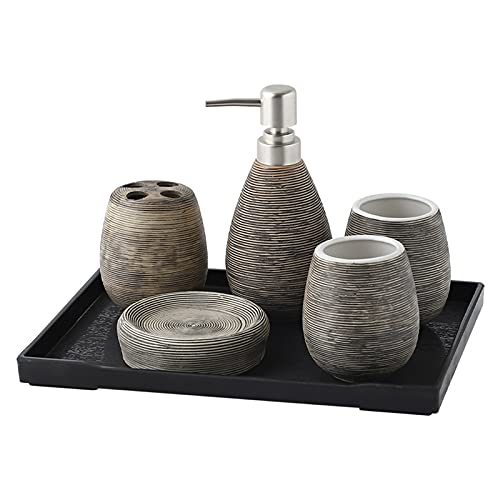 Tauzveok Bad-Accessoires Set Keramik Badezimmer 6-Teilig Mit Seifenspender Zahnbürstenhalterung Seifenschale Becher Und Ablagefach Luxuriöses Badezimmer-Set,Schwarz Tauzveok Bad-Accessoires Set Keramik Badezimmer 6-Teilig Mit Seifenspender Zahnbürstenhalterung Seifenschale Becher Und Ablagefach Luxuriöses Badezimmer-Set,Schwarz von Tauzveok