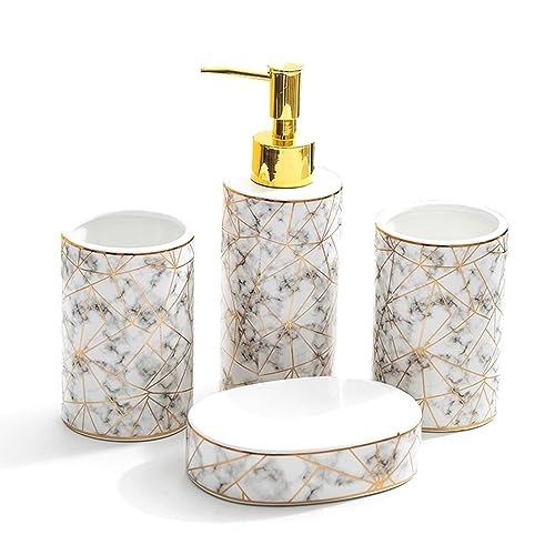 Tauzveok Badezimmer Set, Keramik Bathroom Accessories mit Seifenspender, Gurgelbecher, Seifenschalen, Marmorierung von Tauzveok