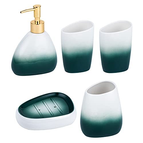 Tauzveok Badezimmerset Mit Farbverlauf Badeset Keramik Zubehör-Set Badaccessoires, Zahnputzbecher, Seifenspender, Zahnbürstenhalter, Seifenschale,Grün,5Pcs Tauzveok Badezimmerset Mit Farbverlauf Badeset Keramik Zubehör-Set Badaccessoires, Zahnputzbecher, Seifenspender, Zahnbürstenhalter, Seifenschale,Grün,5Pcs von Tauzveok