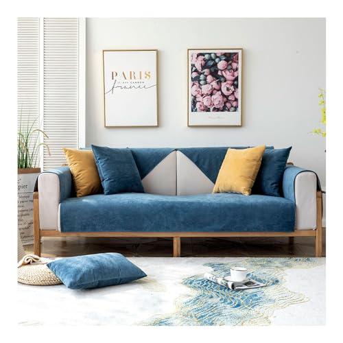 Tauzveok Chenille Sofabezug, 3 2 1 4 Sitzer Sofaschoner rutschfest, Sofadecken Für Sitzfläche, Für L Form, U Form, Ecksofa Sofahusse,Dark Blue,70 * 180cm von Tauzveok