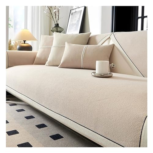 Tauzveok Chenille Sofabezug, Sofadecken Für Sitzfläche rutschfest, Für L Form/U Form/Ecksofa Auflagen, Hund Katz Sofaschutz,B beige,110 * 110cm von Tauzveok