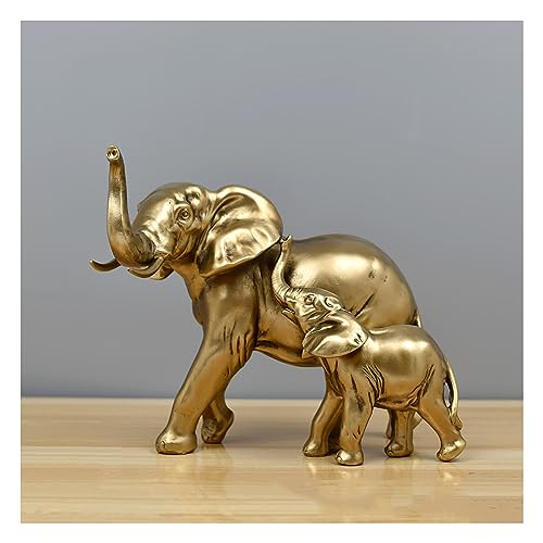 Tauzveok Elefant Deko Skulptur, Golden Deko Elefanten Statue, Dekoration Wohnzimmer, Büro, Bücherregal, Schlafzimmer, Mama Geschenk, Harz von Tauzveok