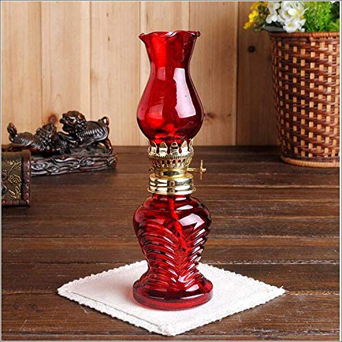 Tauzveok Glas Petroleumlampe,Docht Für Öllampen,Innen Petroleum Brenner Petroleumlampe Retro Nostalgie Als Kerze Messing Modern +1 M Runder Docht (3,5 Mm),Clear,18CM,Rot von Tauzveok