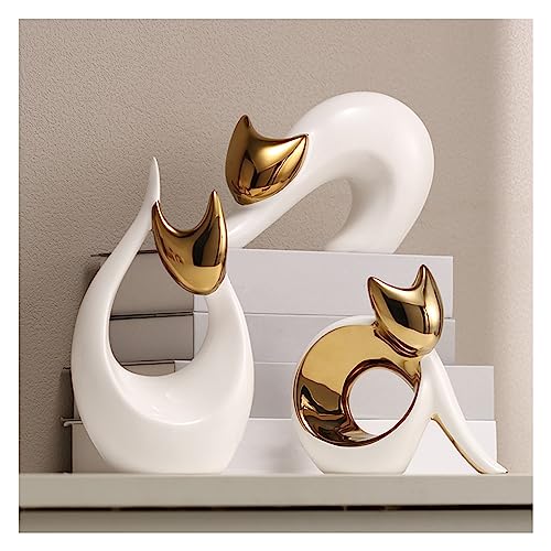 Tauzveok Katzen Deko Statue, Modern Abstract Kunst Skulpturen,Katze Skulptur für Dekoration Wohnzimmer, Büro, Schlafzimmer, Keramik,Glückskatze,Gold Set von Tauzveok