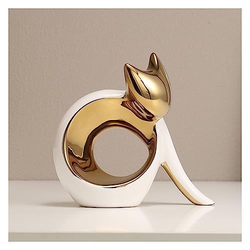 Tauzveok Katzen Deko Statue, Modern Abstract Kunst Skulpturen,Katze Skulptur für Dekoration Wohnzimmer, Büro, Schlafzimmer, Keramik,Glückskatze,Gold b von Tauzveok