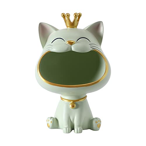 Tauzveok Katzen Schlüsselschale Deko, Big Mouth Katze Aufbewahrungsbox Für Schmuck, Schreibtisch Organizer, Obstschale, Schlüssel Aufbewahrung, Lucky Geschenk,Light Green von Tauzveok