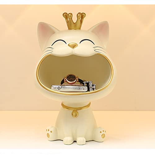 Tauzveok Katzen Schlüsselschale Deko, Big Mouth Katze Aufbewahrungsbox Für Schmuck, Schreibtisch Organizer, Obstschale, Schlüssel Aufbewahrung, Lucky Geschenk,Light Yellow von Tauzveok