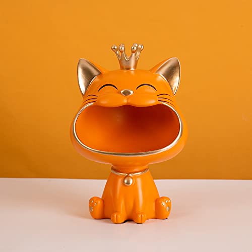 Tauzveok Katzen Schlüsselschale Deko, Big Mouth Katze Aufbewahrungsbox Für Schmuck, Schreibtisch Organizer, Obstschale, Schlüssel Aufbewahrung, Lucky Geschenk,Orange von Tauzveok