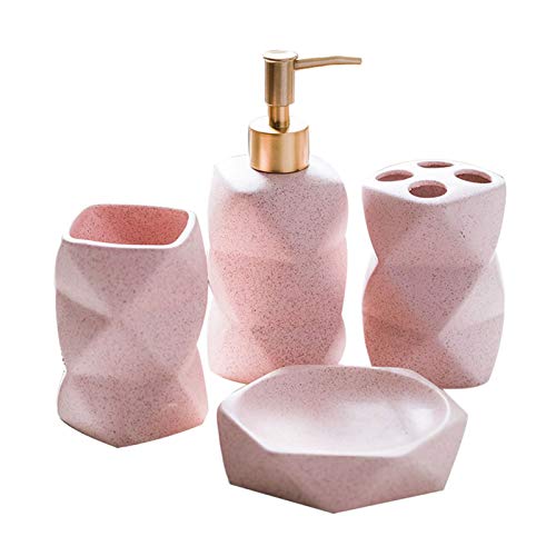 Tauzveok Keramik Bad-Accessoires-Set Bad Toilette Hotelbad Waschset 4-5-6 Stück Set Tumbler Seifenschale Seifenspender Zahnbürstenhalter Mundwasserbecher,Rosa,4 Piece Set von Tauzveok