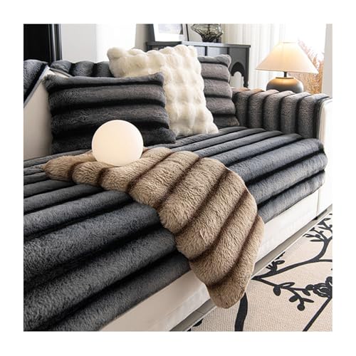 Tauzveok Lang Sofa Schoner, Sofabezug Kaninchensamt,Verdickt Plüsch Sofa überzug 3 Sitzer, Eckcouch Antirutsch Decke, für Sofaüberwurfe Sofaschoner rutschfest,Dark Gray,90 * 160cm von Tauzveok