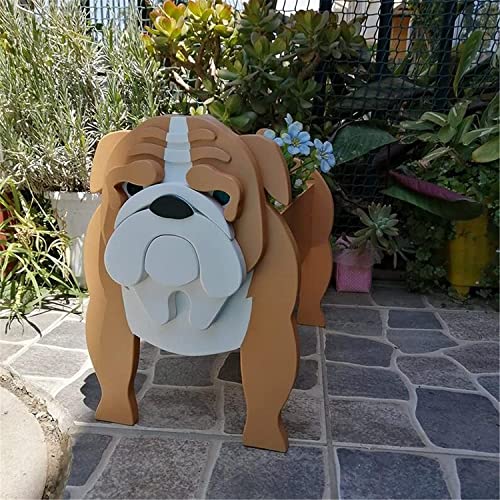 Tauzveok Pflanze Holz blumenkübel,Hund blumentopf, pflanzgefäße für draussen deko, für gartendeko, Kakteen, Büro, Perfekte Geschenkidee blumentöpfe,Bulldogge braun von Tauzveok