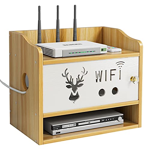 Tauzveok Router Aufbewahrungsbox Holz Ablagen Set-Top-Box Regal 33.8 X 21.6 X 29.1Cm Router Regal 3 Schicht WLAN Box TV Kabel Router Verstecken Box,A von Tauzveok