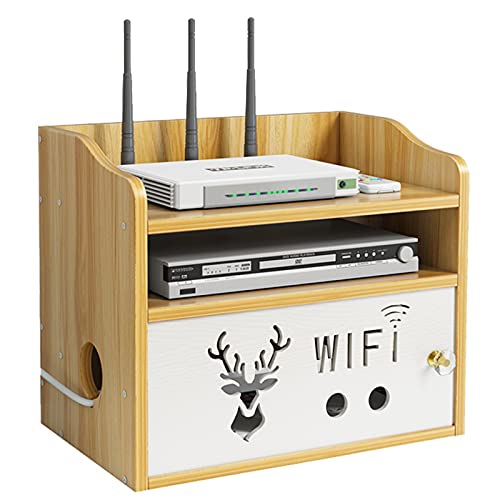 Tauzveok Router Aufbewahrungsbox Holz Ablagen Set-Top-Box Regal 33.8 X 21.6 X 29.1Cm Router Regal 3 Schicht WLAN Box TV Kabel Router Verstecken Box,B von Tauzveok