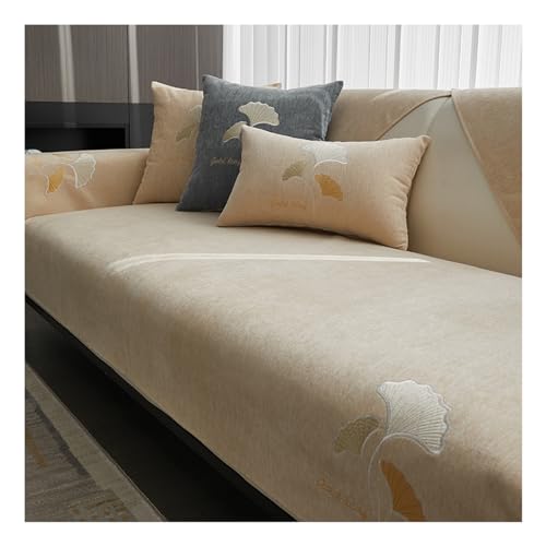 Tauzveok Sofa überzug 3 Sitzer, Chenille Sofabezug, Sofaschoner SitzfläChe rutschfeste, FüR 1-4 Seater L Shape Sofaschutz, Ecksofa Couchbezug, Hund Katze Sofaschutzdecke,Beige,70 * 120cm von Tauzveok