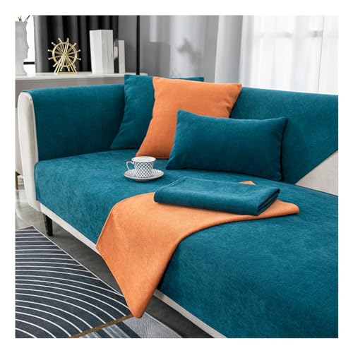Tauzveok Sofabezug rutschfeste, Sofa überzug 3 sitzer, Für L Shape Eck 3 2 4 Sitzer Sofaüberzug, Hund Katze Sofaschoner, Chenille sofadecken für sitzfläche,Blau,90 * 180cm von Tauzveok