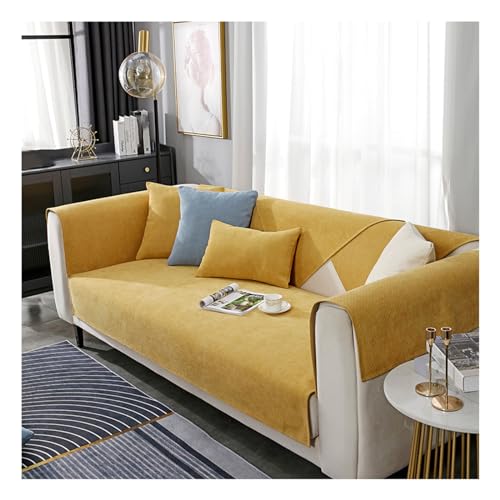 Tauzveok Sofabezug rutschfeste, Sofa überzug 3 sitzer, Für L Shape Eck 3 2 4 Sitzer Sofaüberzug, Hund Katze Sofaschoner, Chenille sofadecken für sitzfläche,Gelb,90 * 240cm von Tauzveok