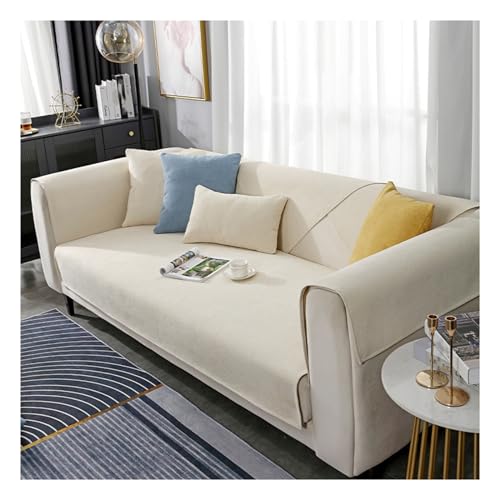 Tauzveok Sofabezug rutschfeste, Sofa überzug 3 sitzer, Für L Shape Eck 3 2 4 Sitzer Sofaüberzug, Hund Katze Sofaschoner, Chenille sofadecken für sitzfläche,Off White,70 * 180cm von Tauzveok