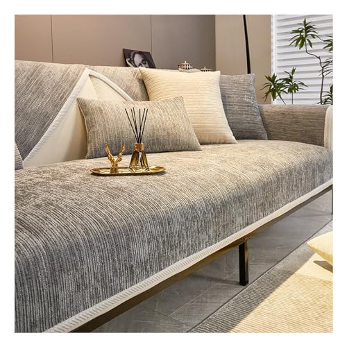 Tauzveok Sofaschoner rutschfest, Chenille Sofabezug, Sofadecken Für Sitzfläche, Für L Form/U Form/Ecksofa 3 2 1 4 Sitzer Sofahusse,Light Gray,110 * 180cm von Tauzveok