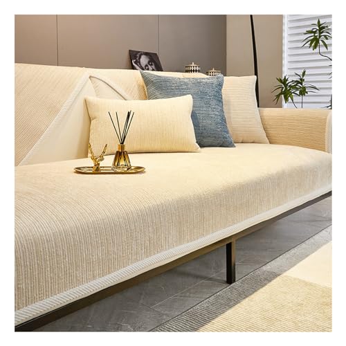 Tauzveok Sofaschoner rutschfest, Chenille Sofabezug, Sofadecken Für Sitzfläche, Für L Form/U Form/Ecksofa 3 2 1 4 Sitzer Sofahusse,Off White,110 * 240cm von Tauzveok