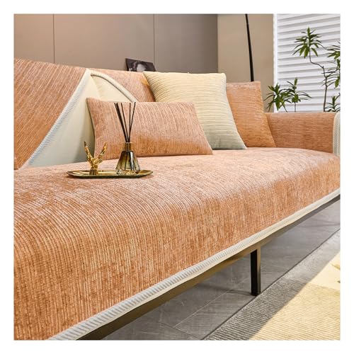 Tauzveok Sofaschoner rutschfest, Chenille Sofabezug, Sofadecken Für Sitzfläche, Für L Form/U Form/Ecksofa 3 2 1 4 Sitzer Sofahusse,Orange,110 * 160cm von Tauzveok