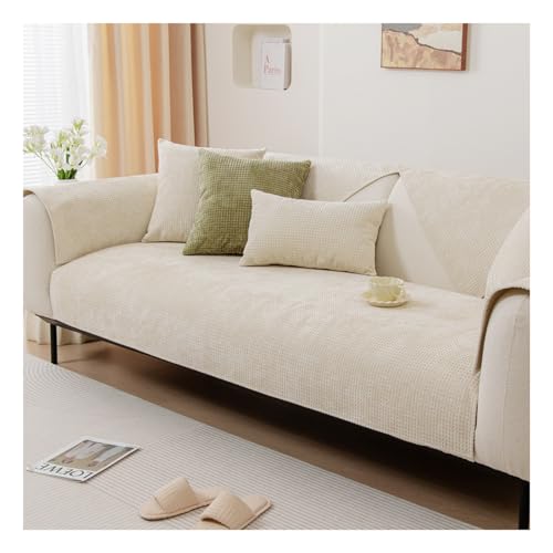 Tauzveok Sofaschoner rutschfest, Hund Katze Sofaschutzdecke, Eck Sofa üBerzug, Sofabezug Antirutsch Decke, Chenille Sofabezug 1 2 3 4 Sitzer,A Off White,70 * 150cm von Tauzveok