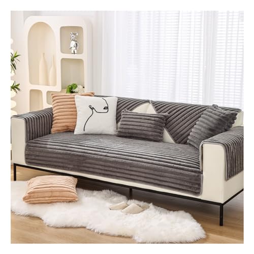 Tauzveok Sofaschoner rutschfest, Kaninchensamt Sofaschoner, Für Sofa Überzug L Form U Form, Plüsch Sofabezug 3 2 4 1 Sitzer, Katze Hund Sofa Schoner,Grau,110 * 210cm von Tauzveok