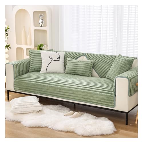 Tauzveok Sofaschoner rutschfest, Kaninchensamt Sofaschoner, Für Sofa Überzug L Form U Form, Plüsch Sofabezug 3 2 4 1 Sitzer, Katze Hund Sofa Schoner,Grün,110 * 160cm von Tauzveok