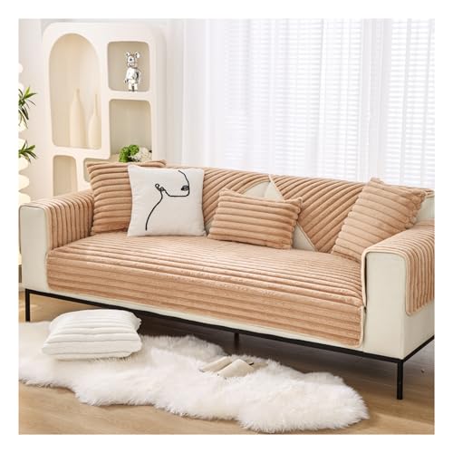 Tauzveok Sofaschoner rutschfest, Kaninchensamt Sofaschoner, Für Sofa Überzug L Form U Form, Plüsch Sofabezug 3 2 4 1 Sitzer, Katze Hund Sofa Schoner,Kaffee,70 * 210cm von Tauzveok