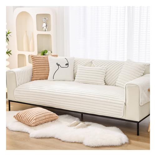 Tauzveok Sofaschoner rutschfest, Kaninchensamt Sofaschoner, Für Sofa Überzug L Form U Form, Plüsch Sofabezug 3 2 4 1 Sitzer, Katze Hund Sofa Schoner,Weiß,70 * 150cm von Tauzveok