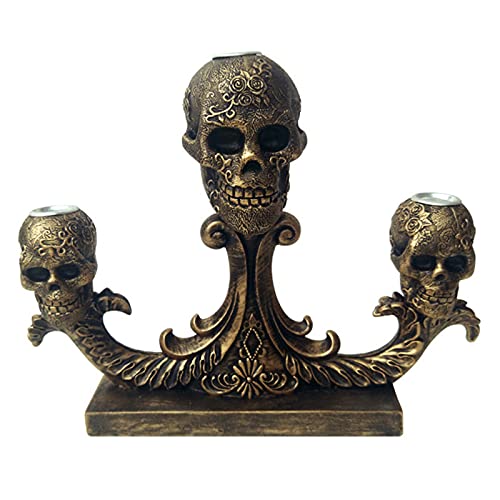 Tauzveok Totenkopf Kerzenhalter Deko Teelichthalter Im Gothic-Stil Mit DREI Totenköpfen Harz Schädelsäule Geeignet Für Halloween Candlelight Dinner,24.5×7×19.5cm von Tauzveok