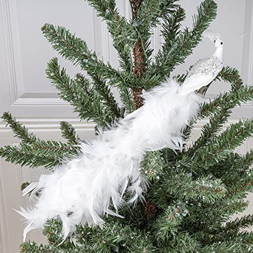 Tauzveok Weihnachtsbaum Deko, Pfau Vögel Weihnachtsbaum Deko, 17 Inches Künstlicher Langschwänziger Gefiederter Pfau Mit Clips, Für Baumschmuck Weihnachten,Peacock White,1pc von Tauzveok