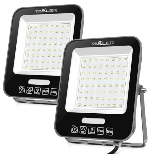 Tavaler LED Strahler, LED Strahler Außen 50W, 5500LM LED Fluter Außen, 6500K Kaltweiß LED Scheinwerfer, IP66 Wasserdicht LED Außenstrahler für Garten, Innenhöfe, Garage (2 Stück) von Tavaler