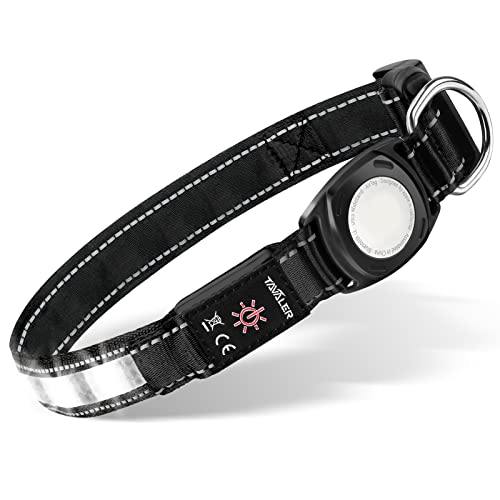 Tavaler Leuchthalsband Hund USB Aufladbar Hundehalsband Leuchtend Große Kleine Hunde IPX7 Wasserdicht LED Hundehalsband mit Airtag-Silikonhülle und 9 LED Modi Halsband Hund Leuchtend (L) von Tavaler