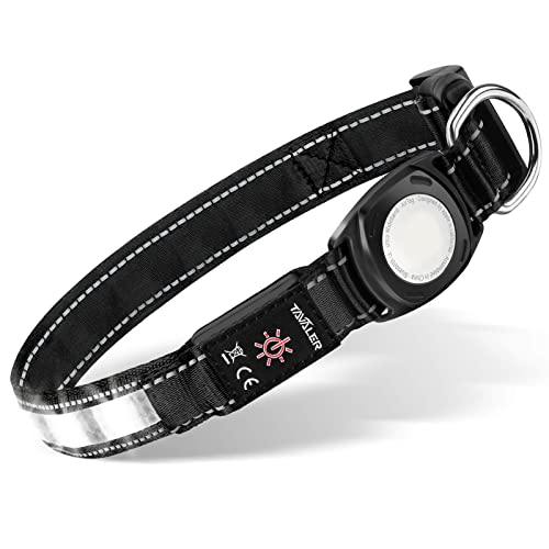 Tavaler Leuchthalsband Hund USB Aufladbar Hundehalsband Leuchtend Große Kleine Hunde IPX7 Wasserdicht LED Hundehalsband mit Airtag-Silikonhülle und 9 LED Modi Halsband Hund Leuchtend (S) von Tavaler
