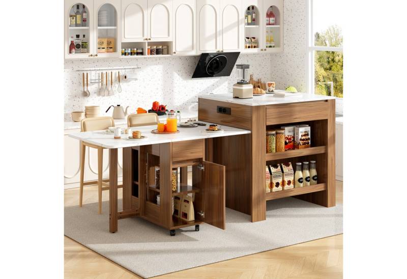 TavilaEcon Bartisch Ausziehbarer Bartisch mit Stauraum, für 2-6 Personen, mit eingebauter Steckdose, USB-Anschluss und klappbarer Tischplatte von TavilaEcon