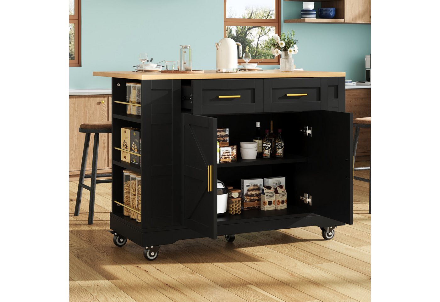 TavilaEcon Bartisch Speisewagen, Multifunktionale Esstisch mit Speicherraum (1-St), mit 2 praktischen Schubladen und 1 extra großes Staufach von TavilaEcon